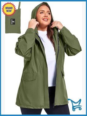 Plus Size Waterproof Raincoat with Hood Lightweight Packable Jacket